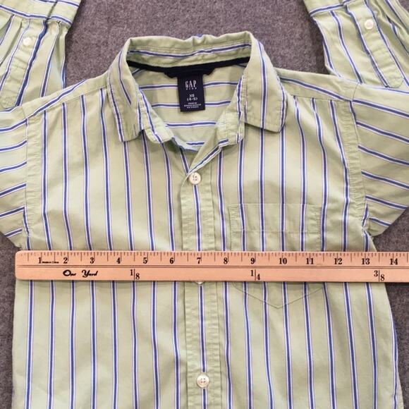 Gap Boys Sz XS 4/5 Green and Blue Button Striped Shirt 100% Cotton‎ - Picture 7 of 10